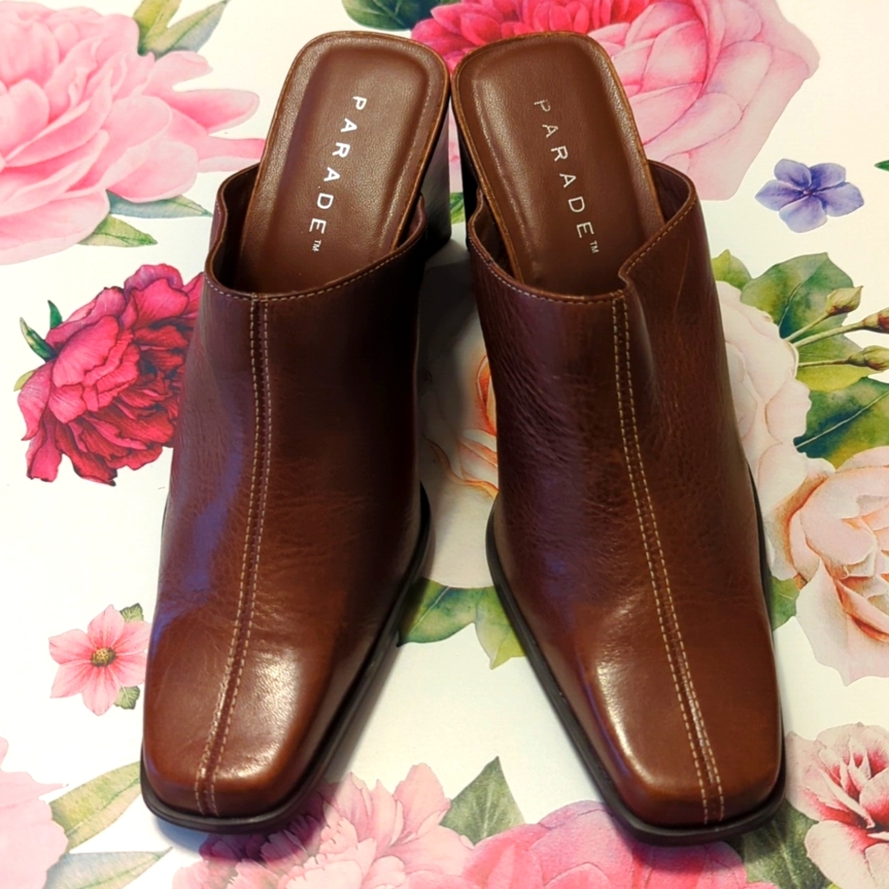 Leather Brown wedge mule 9